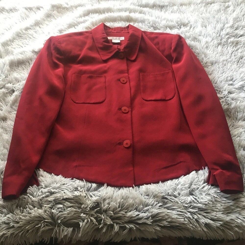 Chaus Womens Jacket Red Silk 12 Lined Very Nice Pre-Owned